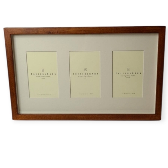 Pottery Barn Wood Gallery Framed 11x18 W/ Back Stand Walnut Cream  3 4x6 - Picture 1 of 17